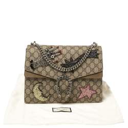 Pre Owned Gucci Beige/Brown GG Supreme Canvas and Suede Medium Dionysus Embellished Shoulder Bag