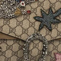 Pre Owned Gucci Beige/Brown GG Supreme Canvas and Suede Medium Dionysus Embellished Shoulder Bag