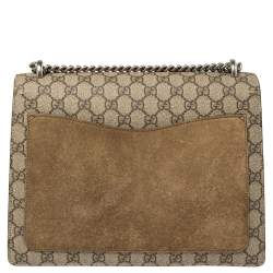 Pre Owned Gucci Beige/Brown GG Supreme Canvas and Suede Medium Dionysus Embellished Shoulder Bag