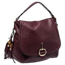 Pre Owned Gucci Burgundy Guccissima Leather Large Techno Horsebit Hobo