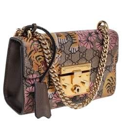 Pre Owned Gucci Multicolor GG Supreme Bengal Canvas and Leather Small Padlock Shoulder Bag