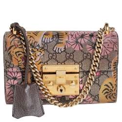 Pre Owned Gucci Multicolor GG Supreme Bengal Canvas and Leather Small Padlock Shoulder Bag