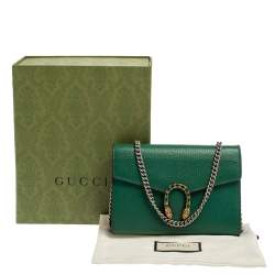 Pre Owned Gucci Green Leather Dionysus Wallet On Chain