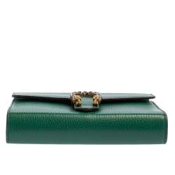 Pre Owned Gucci Green Leather Dionysus Wallet On Chain