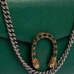 Pre Owned Gucci Green Leather Dionysus Wallet On Chain