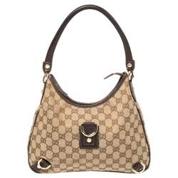 Pre Owned Gucci Beige/Brown GG Canvas and Leather Small Abbey D-Ring Hobo