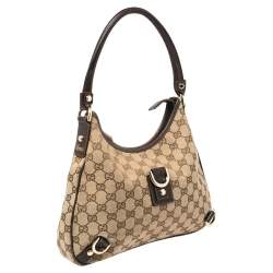 Pre Owned Gucci Beige/Brown GG Canvas and Leather Small Abbey D-Ring Hobo