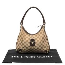 Pre Owned Gucci Beige/Brown GG Canvas and Leather Small Abbey D-Ring Hobo