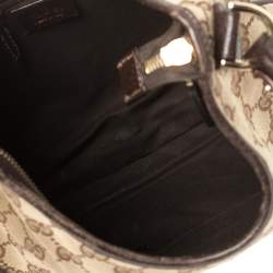 Pre Owned Gucci Beige/Brown GG Canvas and Leather Small Abbey D-Ring Hobo