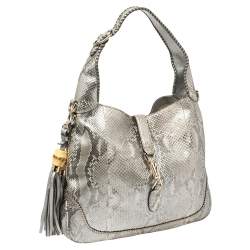 مملوكة مسبقًا حقيبة هوبو غوتشى جاكى متوسطة جلد ثعبان فضية 