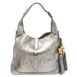 مملوكة مسبقًا حقيبة هوبو غوتشى جاكى متوسطة جلد ثعبان فضية 