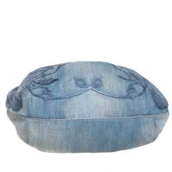 Pre Owned Fendi Light Blue Denim Embroidered Squirrel Limited Edition Spy Bag