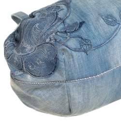 Pre Owned Fendi Light Blue Denim Embroidered Squirrel Limited Edition Spy Bag
