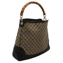 Pre Owned Gucci Beige GG Canvas Leather Peggy Bamboo Top Handle Bag