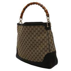 Pre Owned Gucci Beige GG Canvas Leather Peggy Bamboo Top Handle Bag