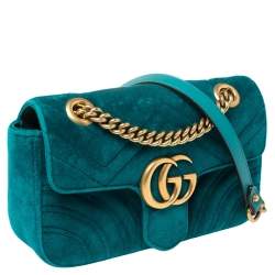 مملوكة مسبقًا Gucci Teal Matelasse Velvet Mini GG Marmont Shoulder Bag