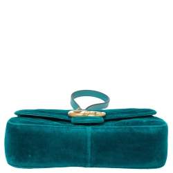 مملوكة مسبقًا Gucci Teal Matelasse Velvet Mini GG Marmont Shoulder Bag