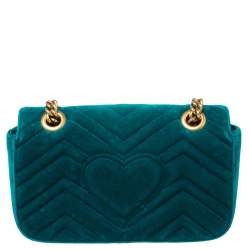مملوكة مسبقًا Gucci Teal Matelasse Velvet Mini GG Marmont Shoulder Bag