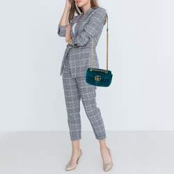 مملوكة مسبقًا Gucci Teal Matelasse Velvet Mini GG Marmont Shoulder Bag