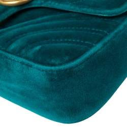 مملوكة مسبقًا Gucci Teal Matelasse Velvet Mini GG Marmont Shoulder Bag