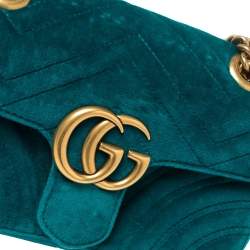 مملوكة مسبقًا Gucci Teal Matelasse Velvet Mini GG Marmont Shoulder Bag