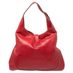 Pre Owned حقيبة كتف غوتشي نيو جاكي كبيرة بوفيه كانفاس وجلد أحمر