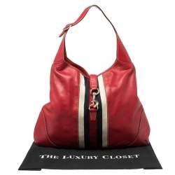 Pre Owned حقيبة كتف غوتشي نيو جاكي كبيرة بوفيه كانفاس وجلد أحمر