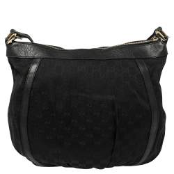Gucci Black GG Canvas and Leather D Ring Hobo