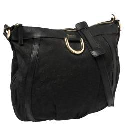 Gucci Black GG Canvas and Leather D Ring Hobo