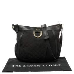Pre Owned Gucci Black GG Canvas and Leather D Ring Hobo