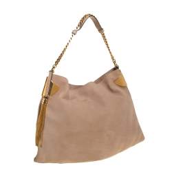 مملوكة مسبقًا حقيبة غوتشي جلد نوبوك بيج 1970 بشراشيب بيج متوسطة بسلسلة