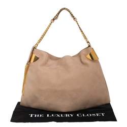 مملوكة مسبقًا حقيبة غوتشي جلد نوبوك بيج 1970 بشراشيب بيج متوسطة بسلسلة