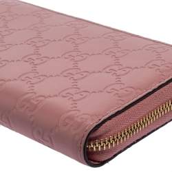 Gucci Pink Guccissima Leather GG Icon Zip Around Wallet   