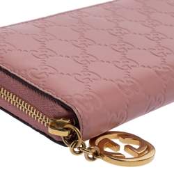 Gucci Pink Guccissima Leather GG Icon Zip Around Wallet   