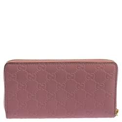 Gucci Pink Guccissima Leather GG Icon Zip Around Wallet   
