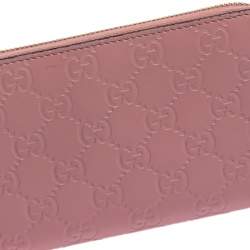 Gucci Pink Guccissima Leather GG Icon Zip Around Wallet   
