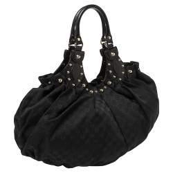 مملوكة مسبقًا Gucci Black GG Canvas and Leather Pelham Studded Hobo