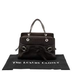 Lancel Dark Brown Braided Leather Front Pocket Tote 