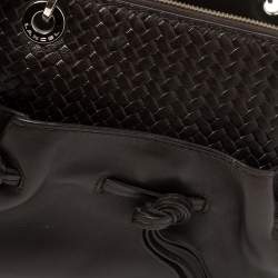 Lancel Dark Brown Braided Leather Front Pocket Tote 