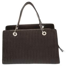 Lancel Dark Brown Braided Leather Front Pocket Tote 