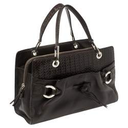 Lancel Dark Brown Braided Leather Front Pocket Tote 