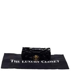 Pre Owned حقيبة كلتش غوتشي هيسريا جلد لامع أسود