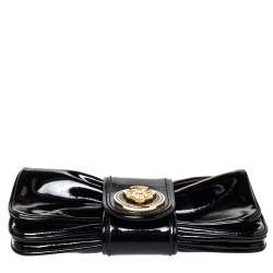 Pre Owned حقيبة كلتش غوتشي هيسريا جلد لامع أسود