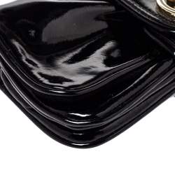 Pre Owned حقيبة كلتش غوتشي هيسريا جلد لامع أسود