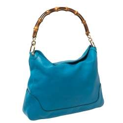 مملوكة مسبقًا Gucci Blue Pebbled Leather Diana Bamboo Handle Shoulder Bag