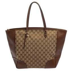Pre Owned Gucci Brown GG Canvas and Leather Bree Tote