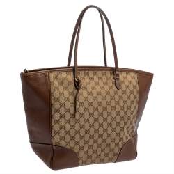 Pre Owned Gucci Brown GG Canvas and Leather Bree Tote