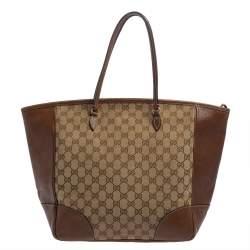 Pre Owned Gucci Brown GG Canvas and Leather Bree Tote