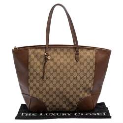 Pre Owned Gucci Brown GG Canvas and Leather Bree Tote