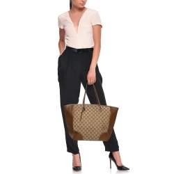 Pre Owned Gucci Brown GG Canvas and Leather Bree Tote